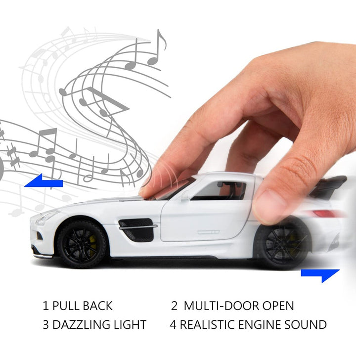 Resembling Mercedes Benz SLS AMG Coupe Diecast Car | 1/32 Scale Model | White