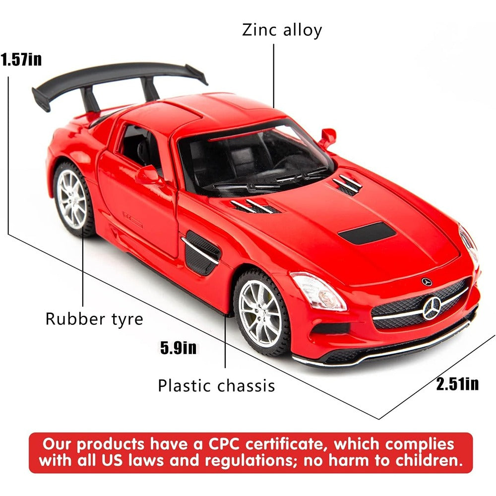 Resembling Mercedes Benz SLS AMG Coupe Diecast Car | 1/32 Scale Model | Red