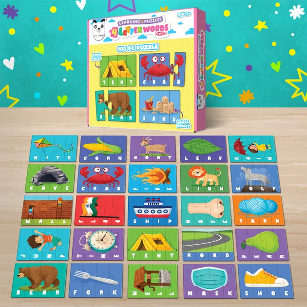 Play Panda Learning Puzzles -4 Letter Words Type 2 | 100 Pieces Spelling Puzzle