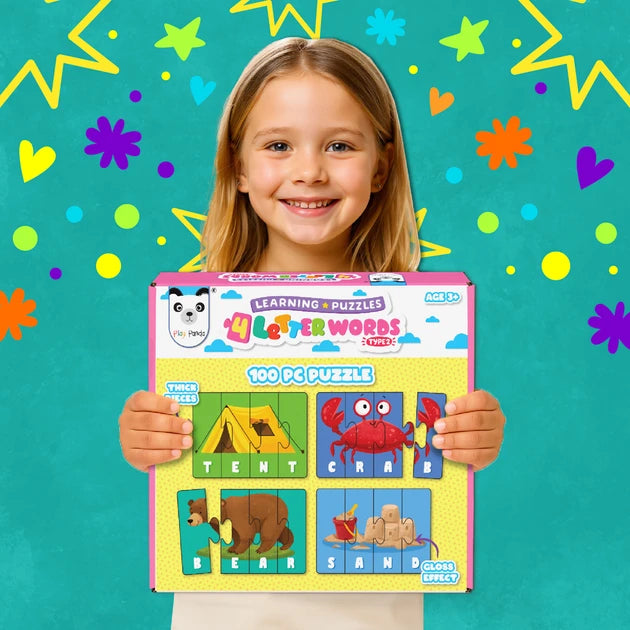 Play Panda Learning Puzzles -4 Letter Words Type 2 | 100 Pieces Spelling Puzzle