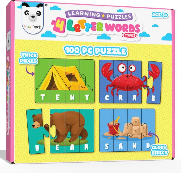 Play Panda Learning Puzzles -4 Letter Words Type 2 | 100 Pieces Spelling Puzzle