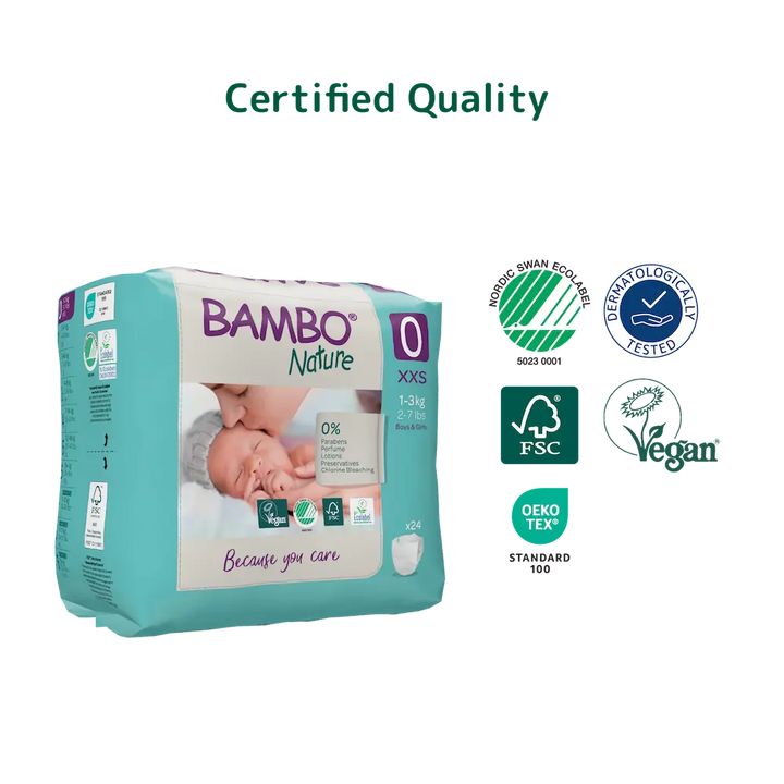 Bambo Nature (Size-0, XXS) Diapers | 24 Diapers | 1-3 Kg | 2-7 lbs