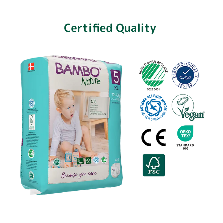 Bambo Nature (5-XL) Diapers | 22 Diapers | 12-18 Kg | 27-40 lbs