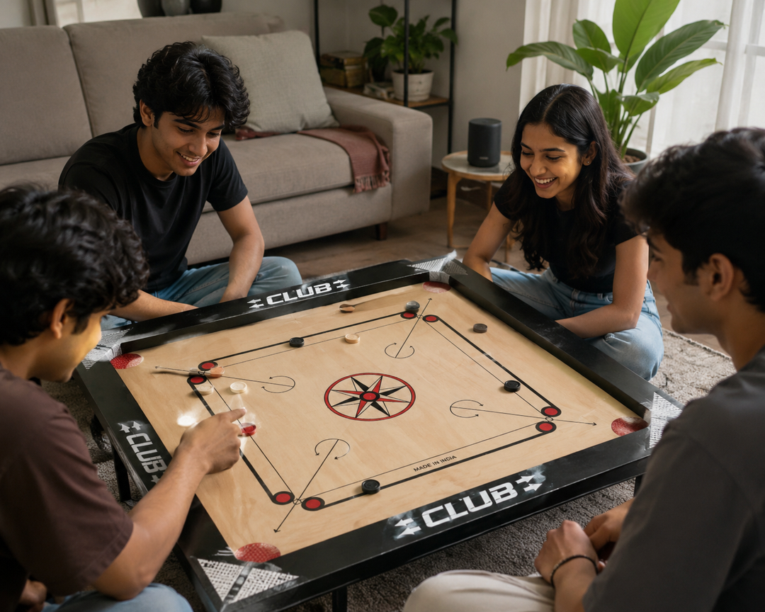 20 Inch Wooden Carrom Board | Indoor Family Board Game with Corner Pockets