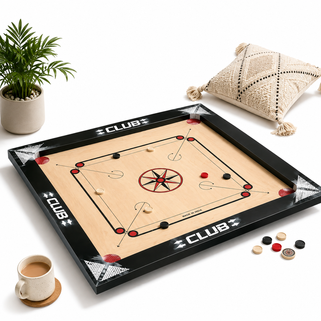 20 Inch Wooden Carrom Board | Indoor Family Board Game with Corner Pockets