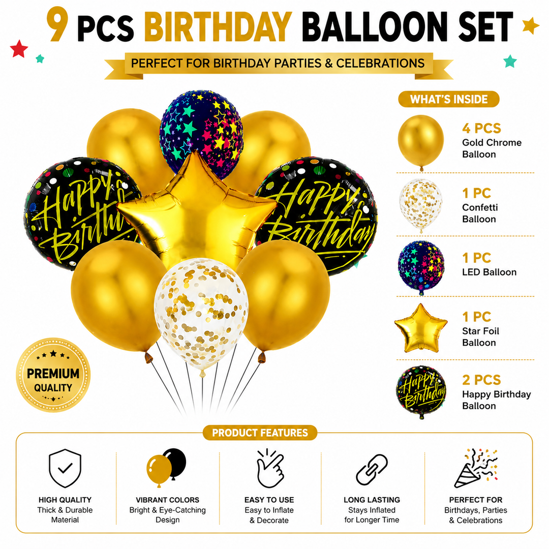 9 Pcs Decoration Foil Balloon Set