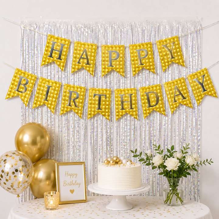 Gold and Silver Happy Birthday Banner Decoration