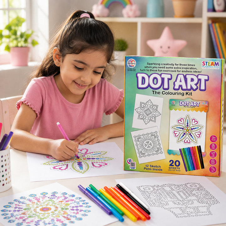 Ratna's Dot Art Colouring Kit – Creative Art & Craft Activity | 20 Sheets