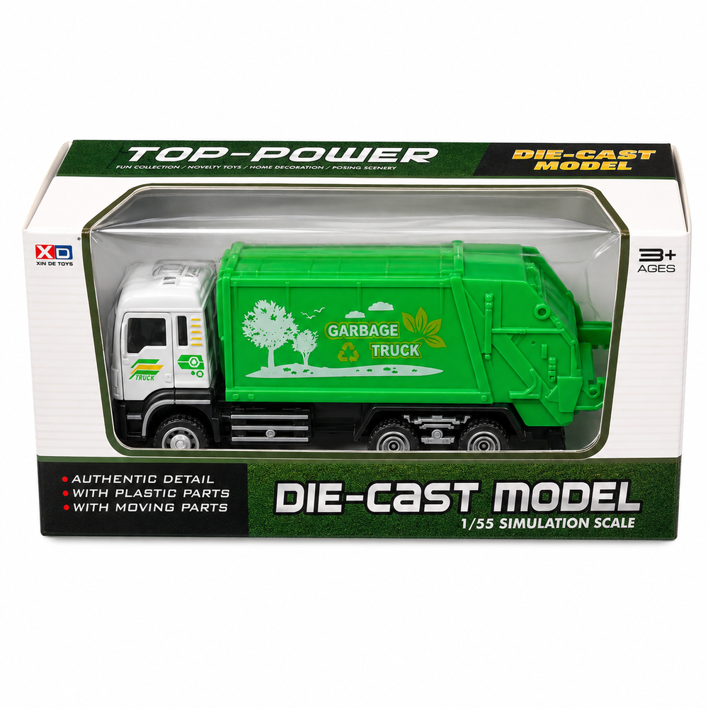 Realistic Simulation Diecast Garbage Truck Toy | 1:55 Scale