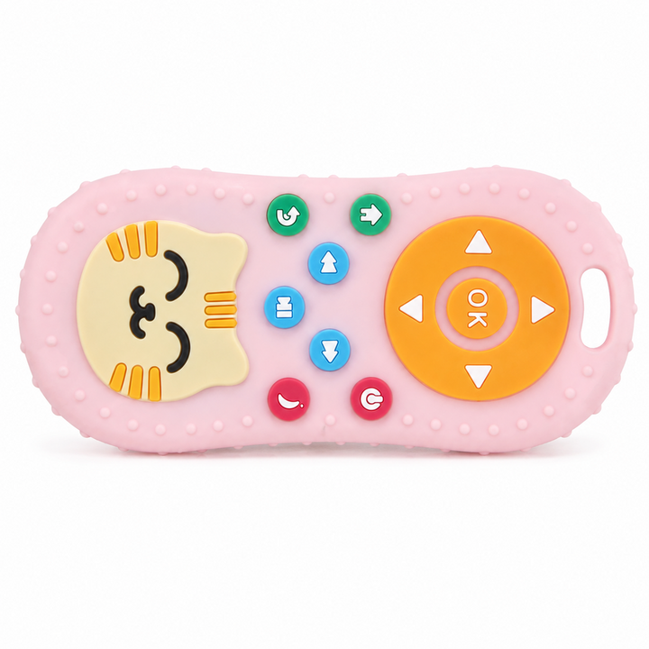 FunBlast Silicone Remote Teether for Babies | Pink Soft Teething Toy for Biting Skills Development