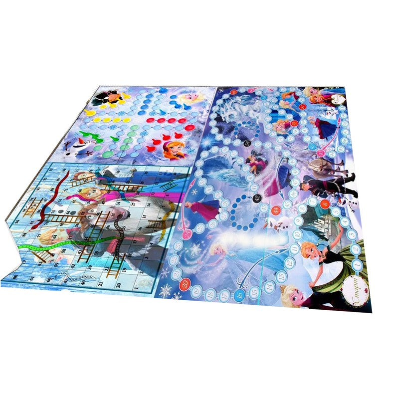 Reversible Frozen Princess Cartoon Printed Jumbo 3 in 1 Ludo, Snake & Ladder Mat Dice and Tokens