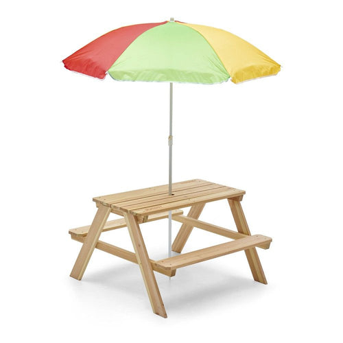 Plum Wooden Rectangular Natural Picnic Table with Parasol | Weight Capacity- 50kgs (1.5-7 Years)