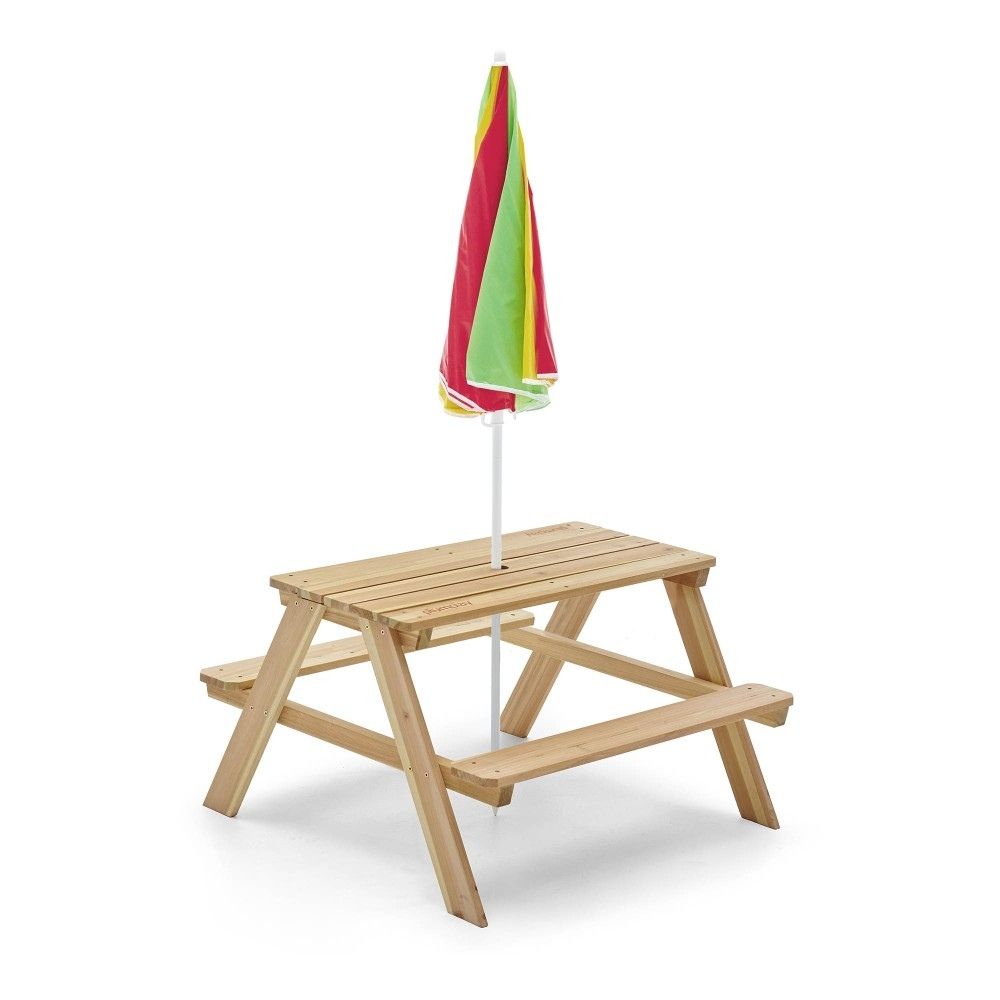 Plum Wooden Rectangular Natural Picnic Table with Parasol | Weight Capacity- 50kgs (1.5-7 Years)