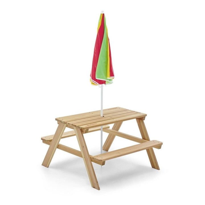 Plum Wooden Rectangular Natural Picnic Table with Parasol | Weight Capacity- 50kgs (1.5-7 Years)