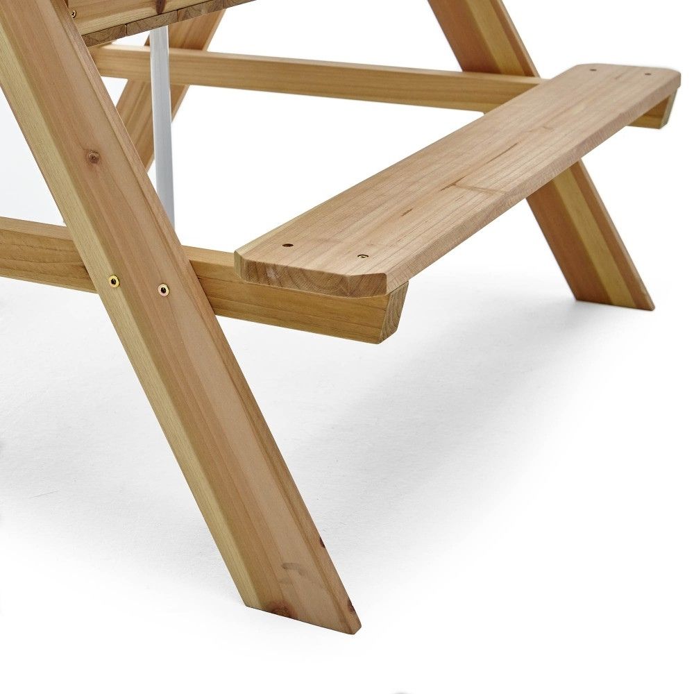 Plum Wooden Rectangular Natural Picnic Table with Parasol | Weight Capacity- 50kgs (1.5-7 Years)
