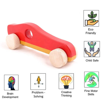 Wooden Push Toy  Sports Car for Kids - Large Size