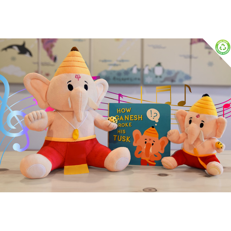 Baby Ganesh Collection - Mantra Singing Plush Toys With Modi Toys Book