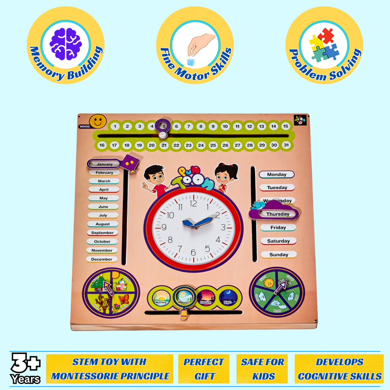 Kids 7 in 1 Wooden Calendar Toy | Fun Learning Educational Board Games