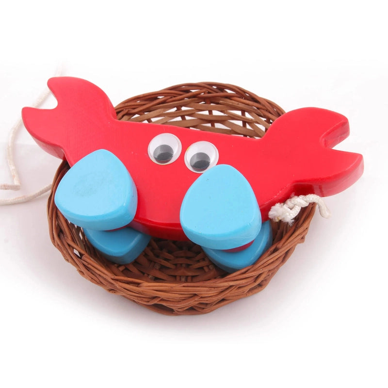 Wooden Pull toy & Push Along Toy Sea Animal’s  (CRAB) (Red) -  Large Size