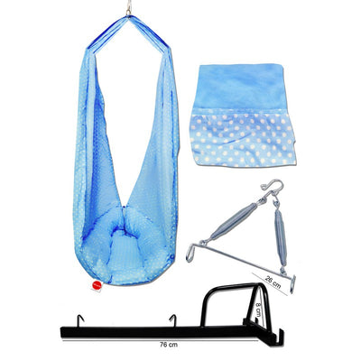 Baby Swing Cradle with Mosquito Net Spring and Metal Window Cradle Hanger (Blue)