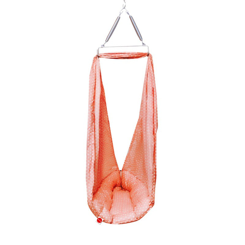 Baby Swing Cradle with Mosquito Net Spring and Metal Window Cradle Hanger (Peach)