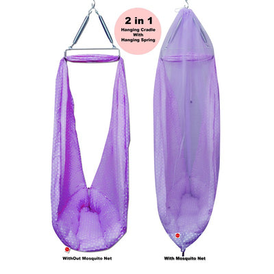 Baby Swing Cradle with Mosquito Net Spring and Metal Window Cradle Hanger (Purple)