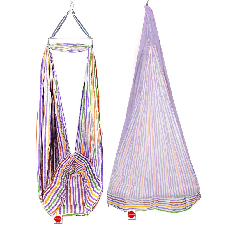 Neonate Baby Swing Cradle with Mosquito Net Spring and Metal Window Cradle Hanging Rod | Blue Purple