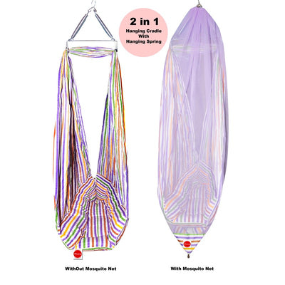 Neonate Baby Swing Cradle with Mosquito Net Spring and Metal Window Cradle Hanging Rod | Blue Purple