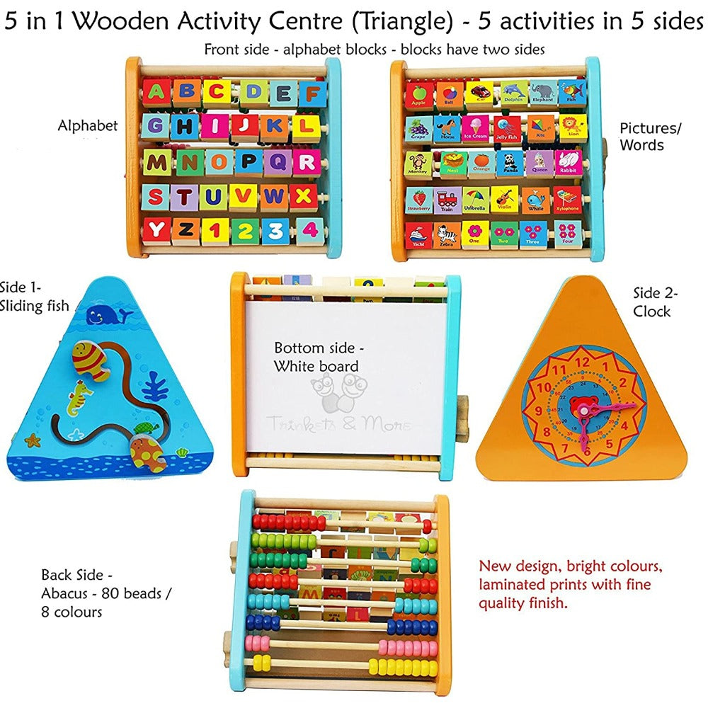 Wooden 5 in 1 Activity Triangle Center Cube