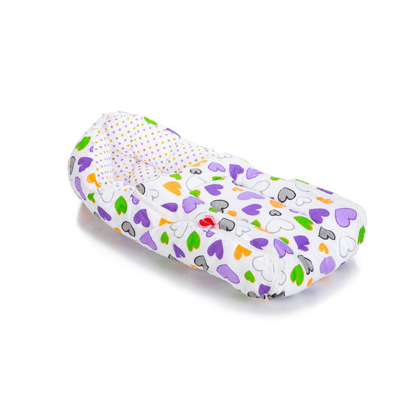 Daisy Baby Bed with Thick Filling, Mosquito Net with Zip Closure & Neck Pillow(Purple)