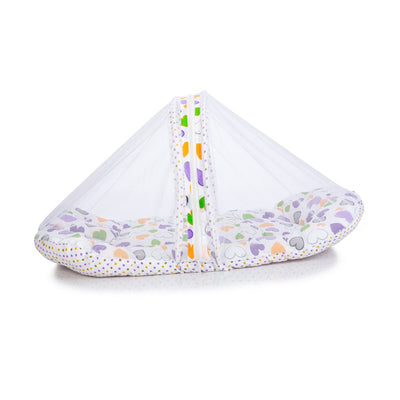 Daisy Baby Bed with Thick Filling, Mosquito Net with Zip Closure & Neck Pillow(Purple)