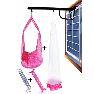 Tot Baby Swing Cradle with Mosquito net Spring and Metal Window Cradle Hanger (Pink)