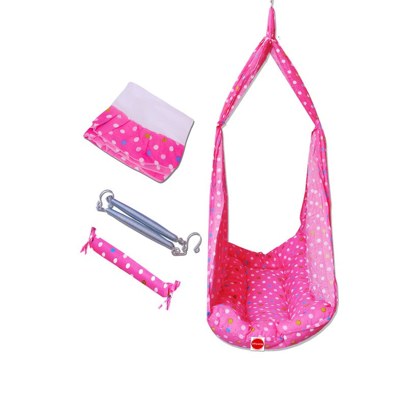 Tot Baby Swing Cradle with Mosquito net Spring and Metal Window Cradle Hanger (Pink)