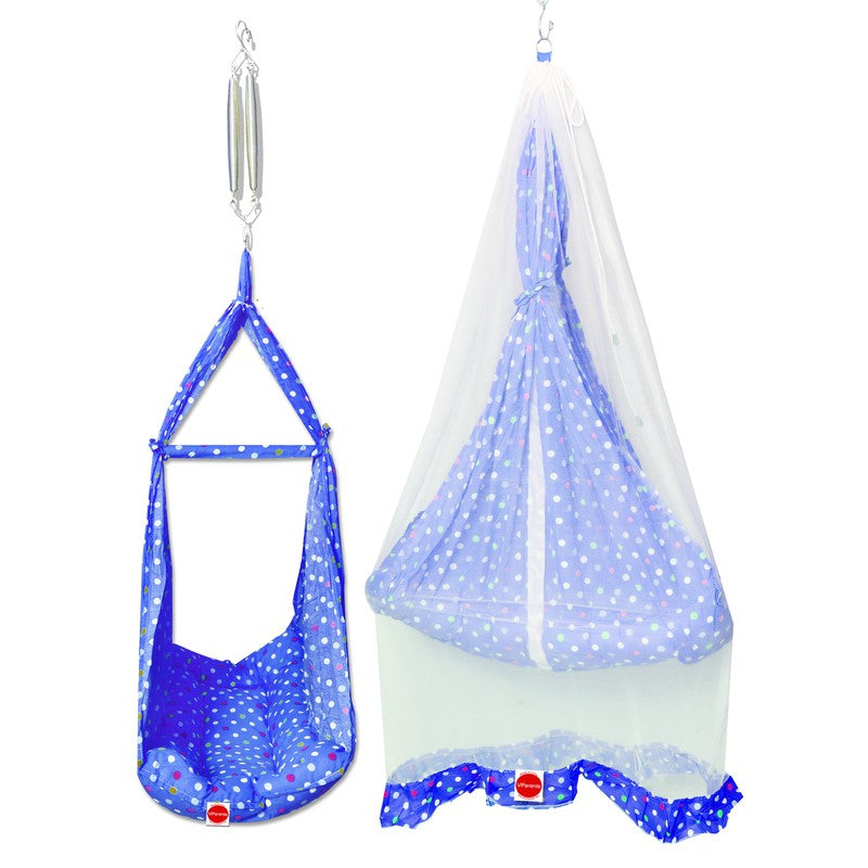 Tot Baby Swing Cradle with Mosquito net Spring and Metal Window Cradle Hanger (Blue)