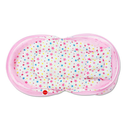 Baby Bed with Mosquito Net with Zip Closure & Neck Pillow (White & Pink)