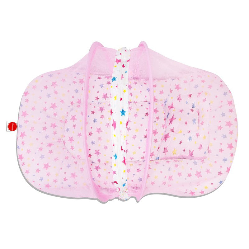 Baby Bed with Mosquito Net with Zip Closure & Neck Pillow (White & Pink)