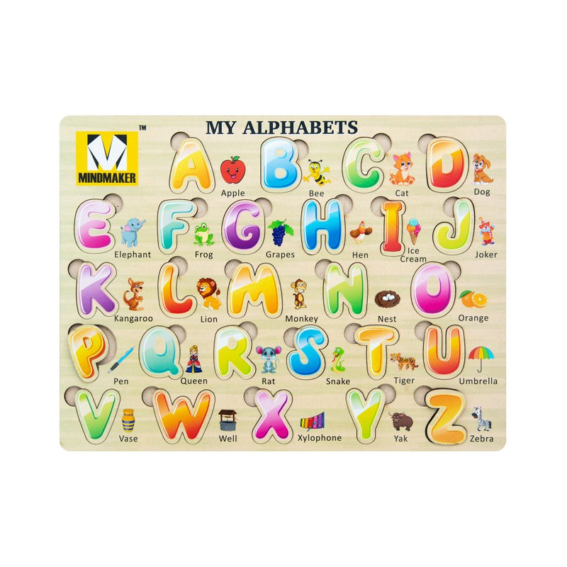 Wooden Alphabets, Fruits, Aquatic Animals Puzzle with Knobs Educational and Learning Toy for Kids (Color May Vary)