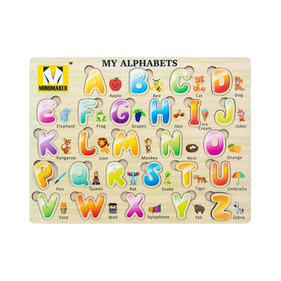 Wooden Alphabets, Fruits, Aquatic Animals Puzzle with Knobs Educational and Learning Toy for Kids (Color May Vary)