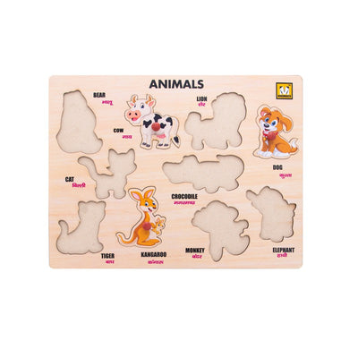 Wooden Animals Puzzle with Knobs Educational and Learning Toy Multicolour - 10 Pieces