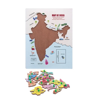 India Map Wooden Knob & Peg Puzzle - 18 Pieces
