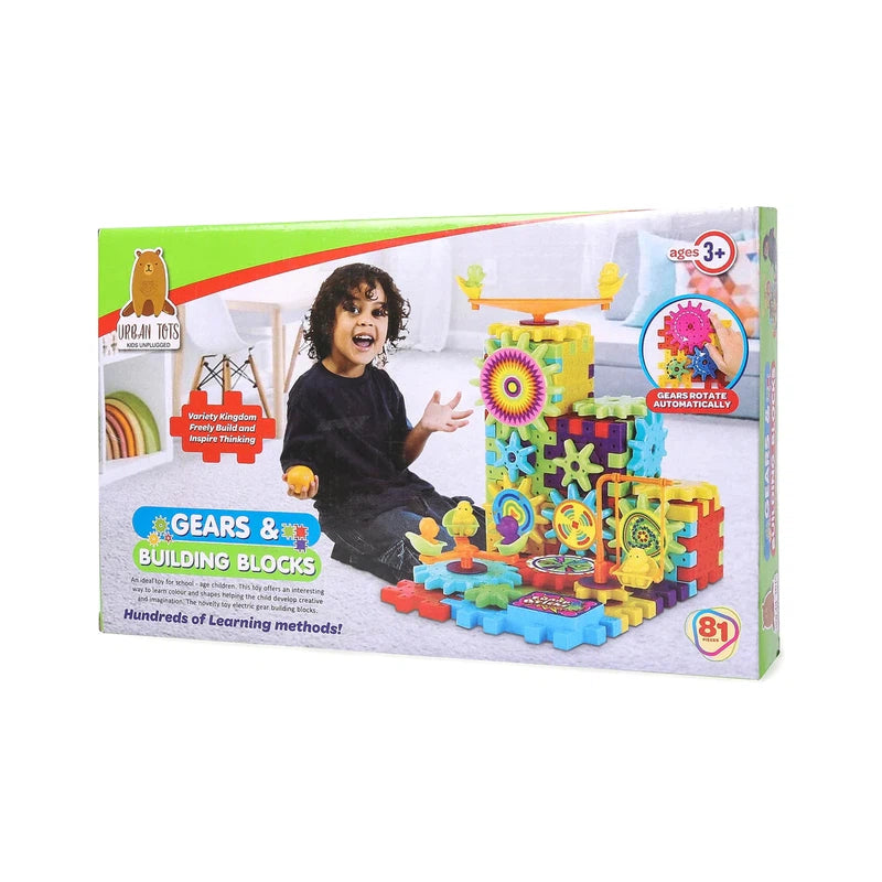 Buy 81 Pieces Interlocking Plastic Blocks with Gears Learning Toys