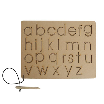 Alphabet Wooden Tracing Boards Uppercase Lowercase & Numbers Wooden Montessori Learning Skills Practice - Brown