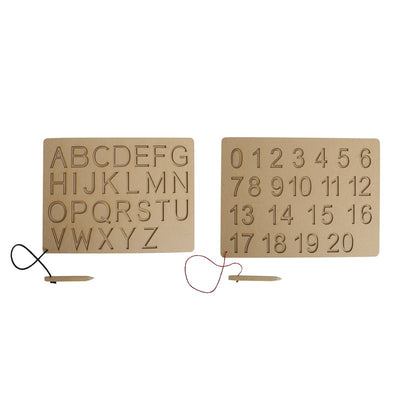 Wooden Educational Capital Alphabet And Number Writing Practice Board Toy Set of 2 Boards - Brown