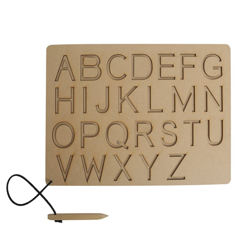 Wooden Educational Capital Alphabet And Number Writing Practice Board Toy Set of 2 Boards - Brown