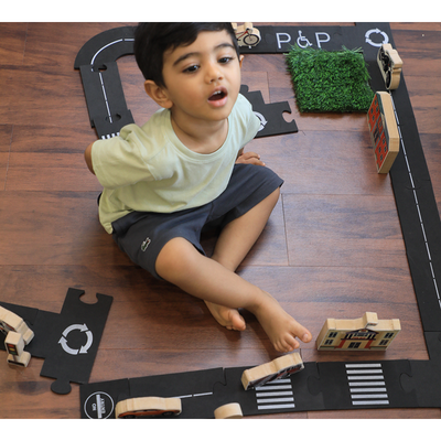 Wooden Road Track Set (Fun Playing Puzzle Road Set) - 31 Pieces