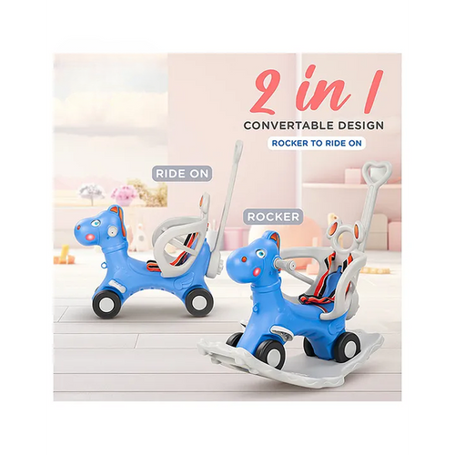 Clever Fox 2 in 1 Rocker Horse with Push Ride-On | Parental Handle, Light & Honk , Safety Belt (1-3 Years)