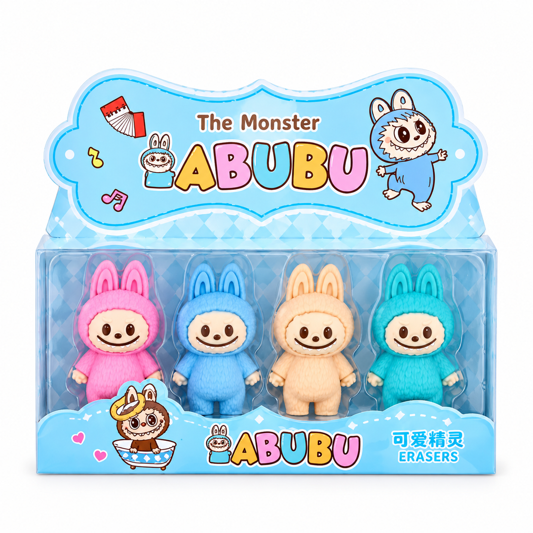 Pack of 4 Colourful Labubu Doll Erasers