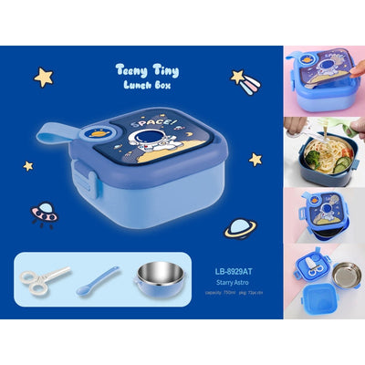 Space/Unicorn/Dino/Duck Printed Square - 750ml Lunch Box with Spoon & Scissor