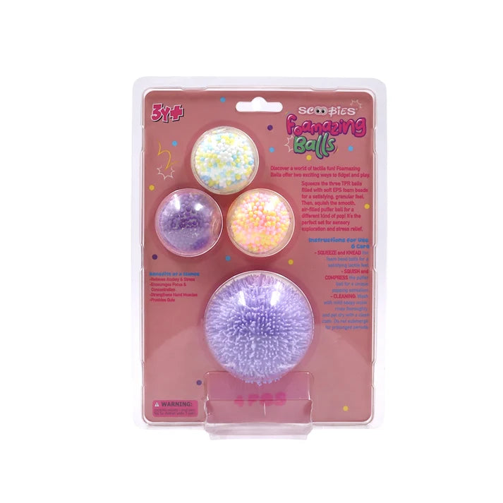 Scoobies Foamazing Balls – 3 Squishy + 1 Fuzzy Spiky Sensory Ball (Set of 4)