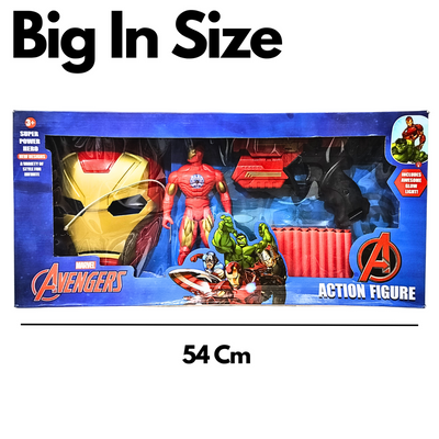 Set of Iron Man | Iron Man Action Figure Toy | Play Gun with Bullets | Mask (Big in Size)